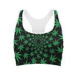 Swirl Cannabis Leaf Print Women's Sports Bra