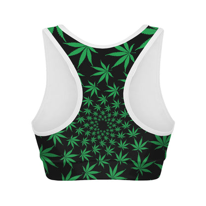 Swirl Cannabis Leaf Print Women's Sports Bra