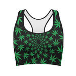 Swirl Cannabis Leaf Print Women's Sports Bra