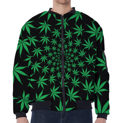 Swirl Cannabis Leaf Print Zip Sleeve Bomber Jacket