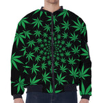 Swirl Cannabis Leaf Print Zip Sleeve Bomber Jacket