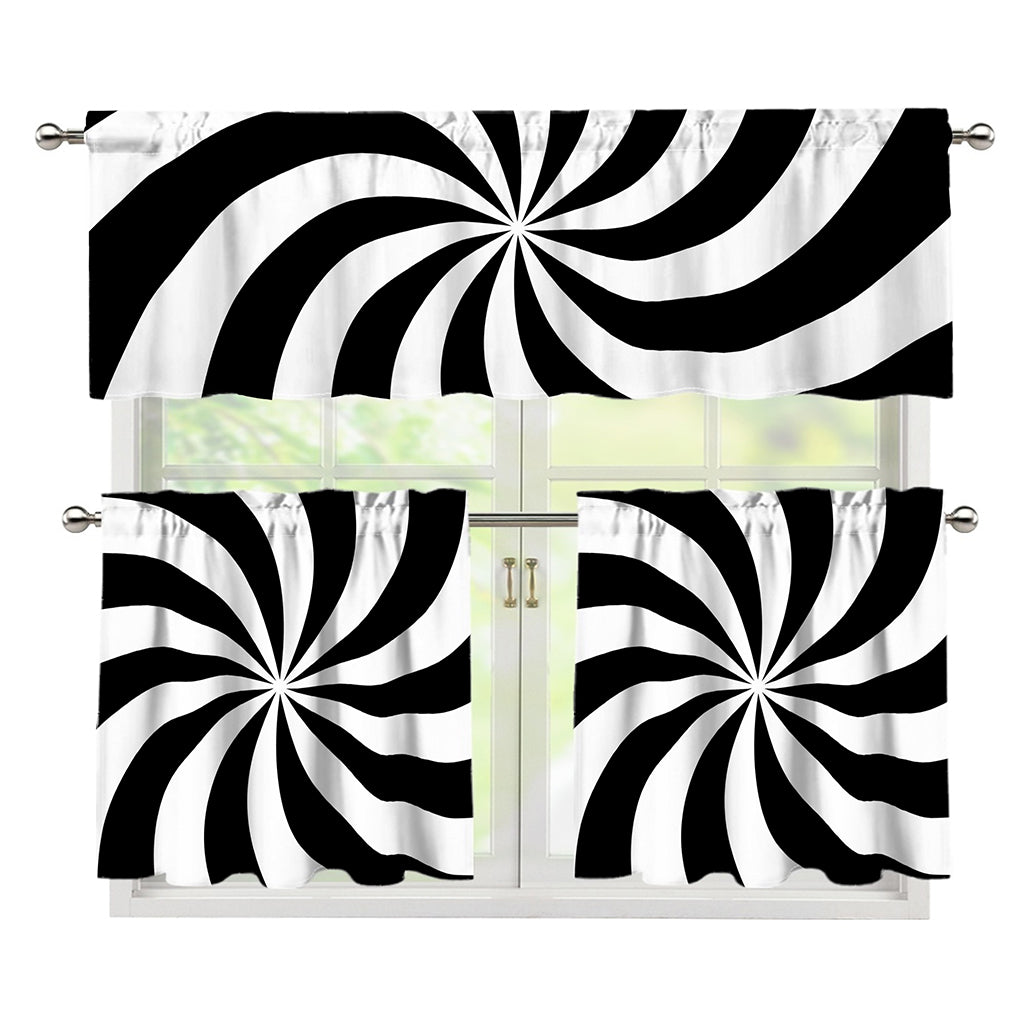 Swirl Optical Illusion Print 3 Piece Kitchen Curtains