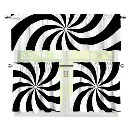 Swirl Optical Illusion Print 3 Piece Kitchen Curtains