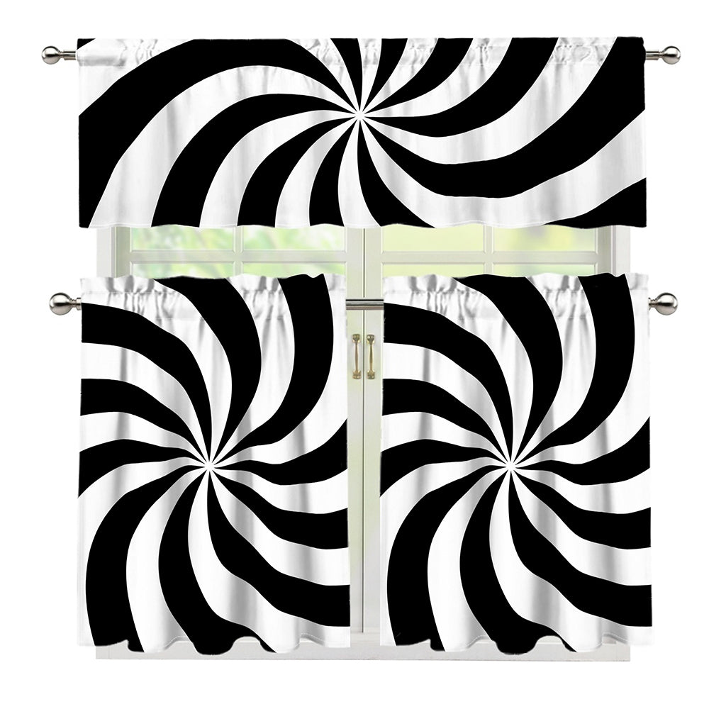 Swirl Optical Illusion Print 3 Piece Kitchen Curtains