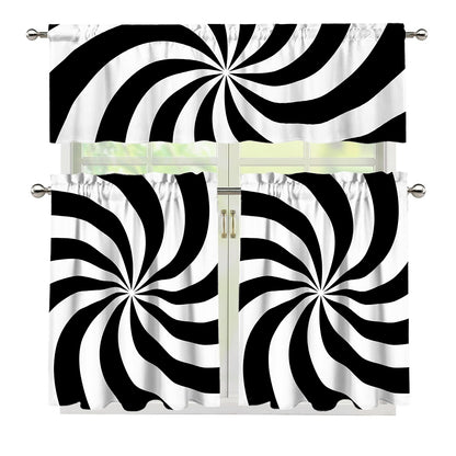 Swirl Optical Illusion Print 3 Piece Kitchen Curtains
