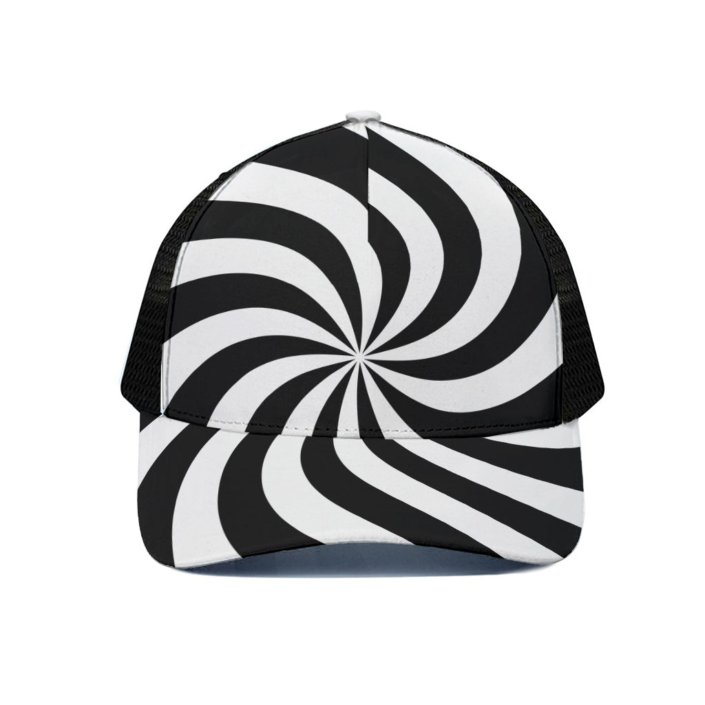 Swirl Optical Illusion Print Black Mesh Trucker Cap