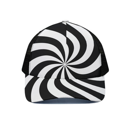 Swirl Optical Illusion Print Black Mesh Trucker Cap
