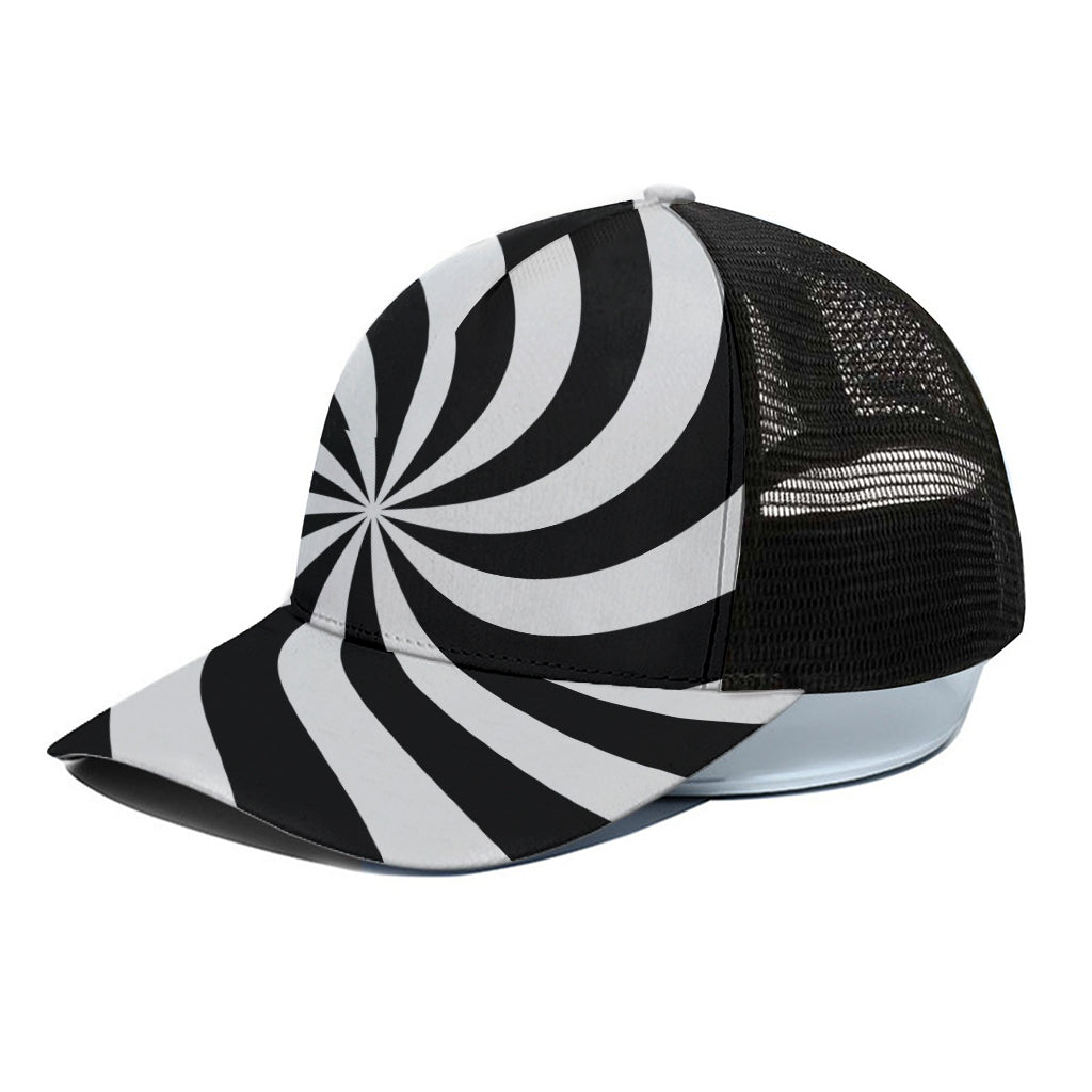 Swirl Optical Illusion Print Black Mesh Trucker Cap