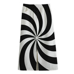 Swirl Optical Illusion Print Cotton Front Slit Maxi Skirt
