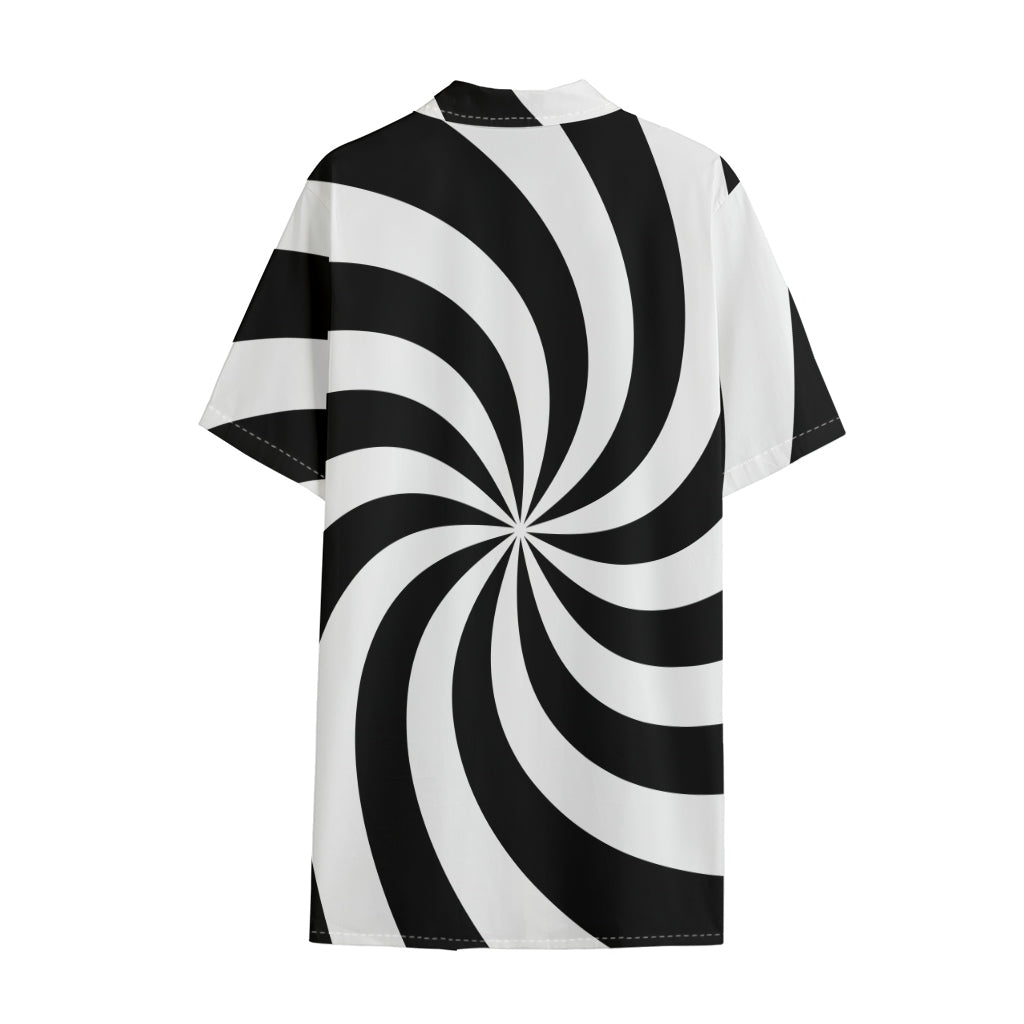 Swirl Optical Illusion Print Cotton Hawaiian Shirt