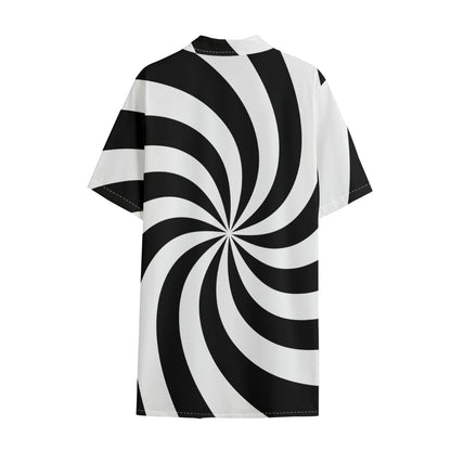 Swirl Optical Illusion Print Cotton Hawaiian Shirt