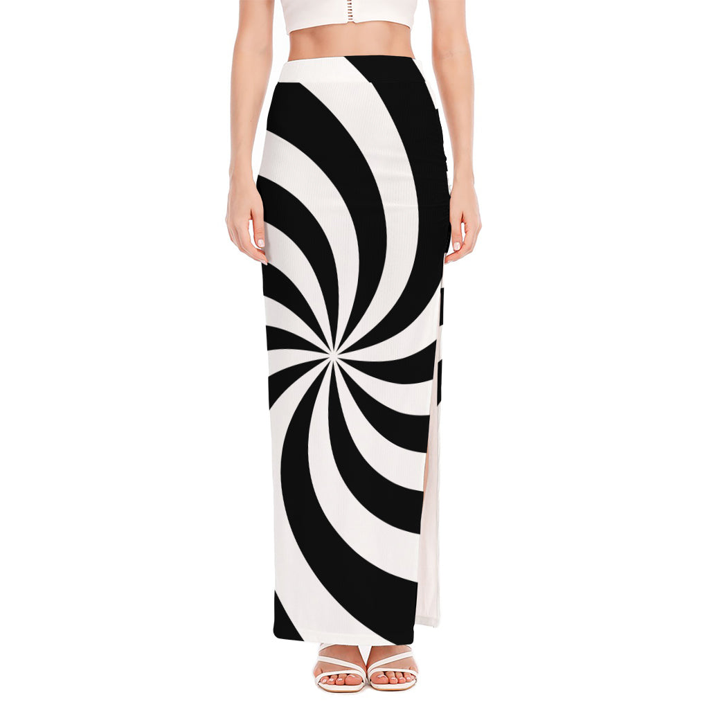 Swirl Optical Illusion Print High Slit Maxi Skirt