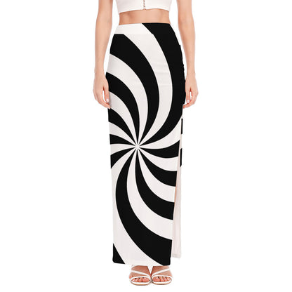 Swirl Optical Illusion Print High Slit Maxi Skirt