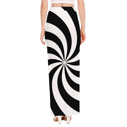 Swirl Optical Illusion Print High Slit Maxi Skirt