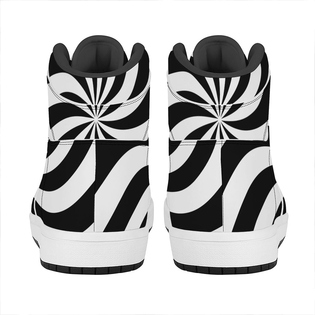 Swirl Optical Illusion Print High Top Leather Sneakers