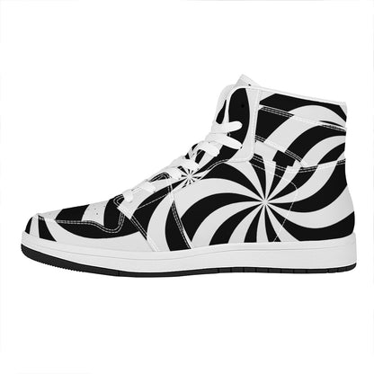 Swirl Optical Illusion Print High Top Leather Sneakers