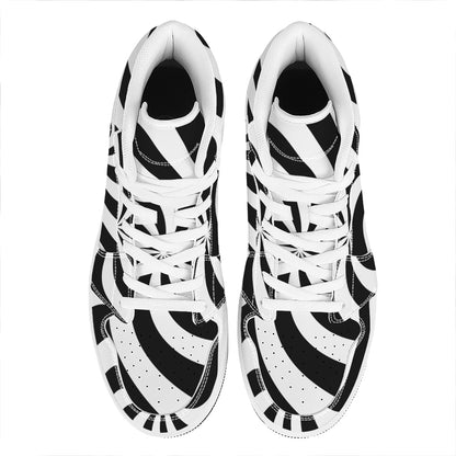 Swirl Optical Illusion Print High Top Leather Sneakers