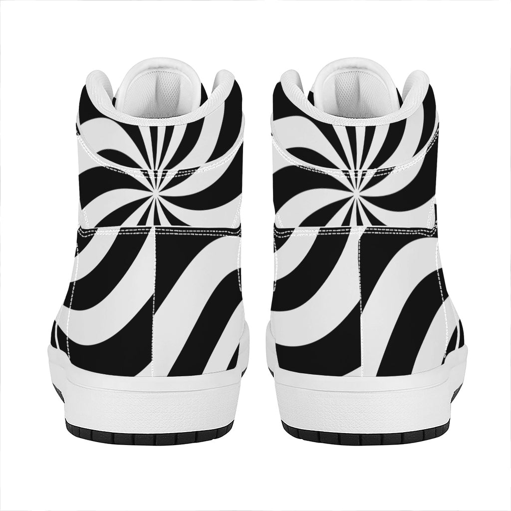 Swirl Optical Illusion Print High Top Leather Sneakers