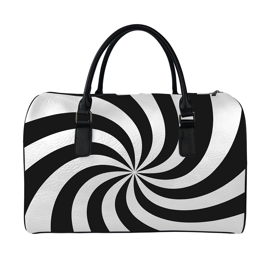 Swirl Optical Illusion Print Leather Duffle Bag