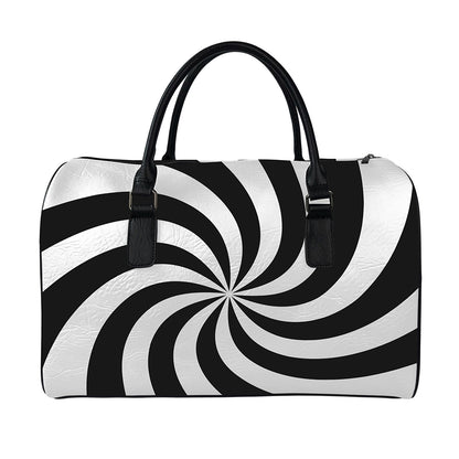 Swirl Optical Illusion Print Leather Duffle Bag
