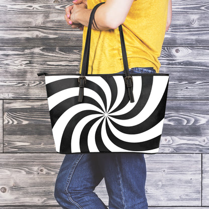Swirl Optical Illusion Print Leather Tote Bag