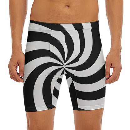 Swirl Optical Illusion Print Men's Long Boxer Briefs
