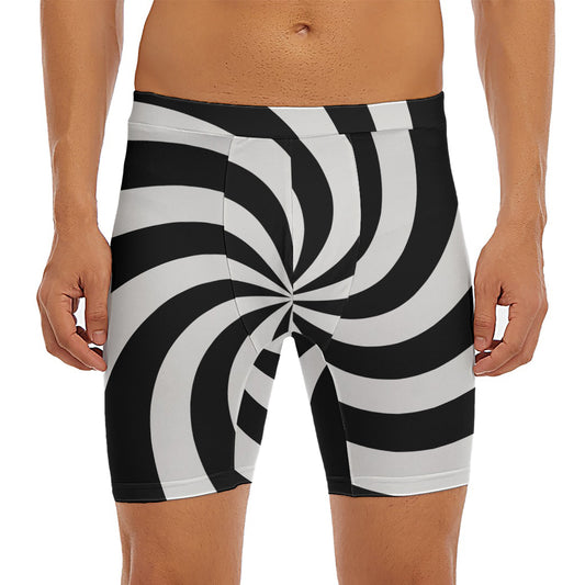 Swirl Optical Illusion Print Men's Long Boxer Briefs