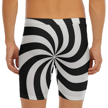 Swirl Optical Illusion Print Men's Long Boxer Briefs