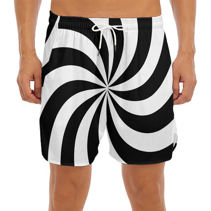 Swirl Optical Illusion Print Men's Split Running Shorts