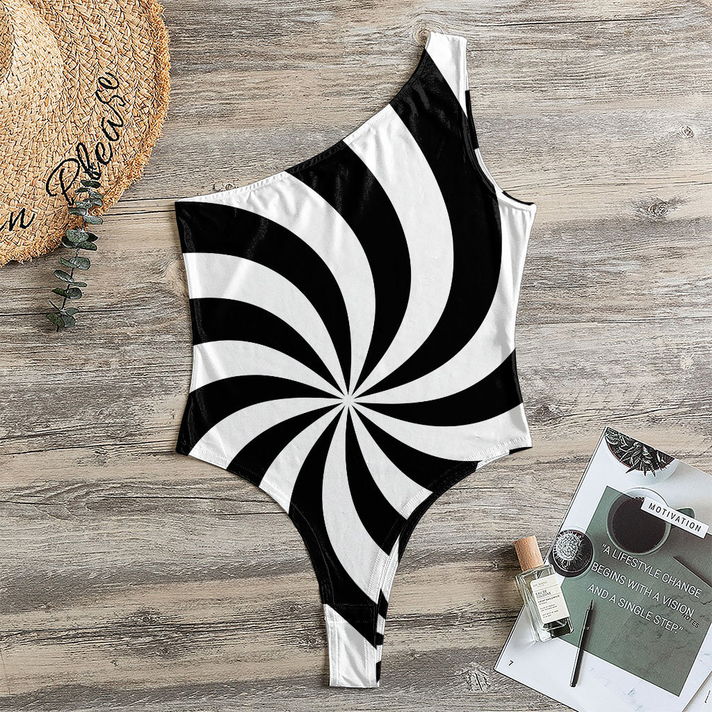 Swirl Optical Illusion Print One Shoulder Bodysuit