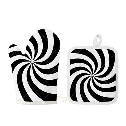 Swirl Optical Illusion Print Oven Mitt And Pot Holder Set