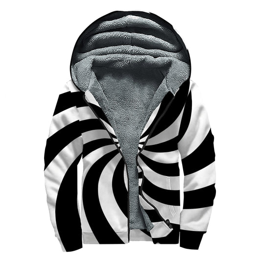 Swirl Optical Illusion Print Sherpa Lined Zip Up Hoodie