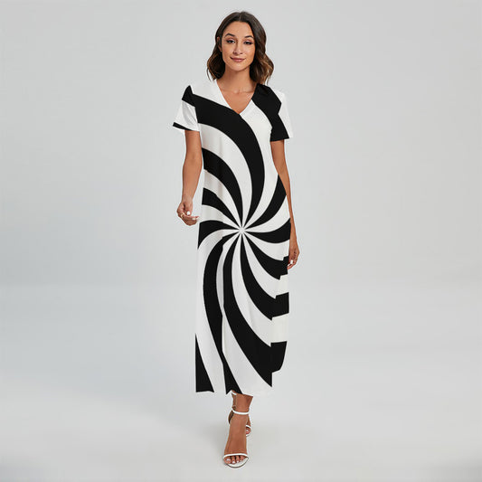 Swirl Optical Illusion Print Short Sleeve Maxi Dress