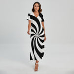 Swirl Optical Illusion Print Short Sleeve Maxi Dress