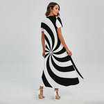 Swirl Optical Illusion Print Short Sleeve Maxi Dress