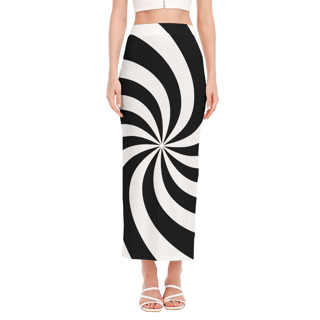 Swirl Optical Illusion Print Side Slit Maxi Skirt