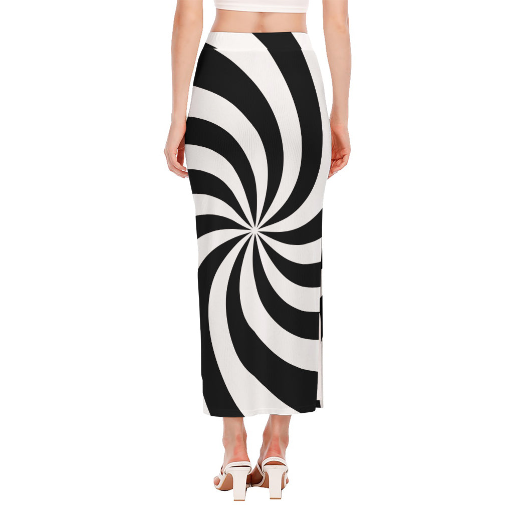 Swirl Optical Illusion Print Side Slit Maxi Skirt