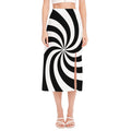 Swirl Optical Illusion Print Side Slit Midi Skirt
