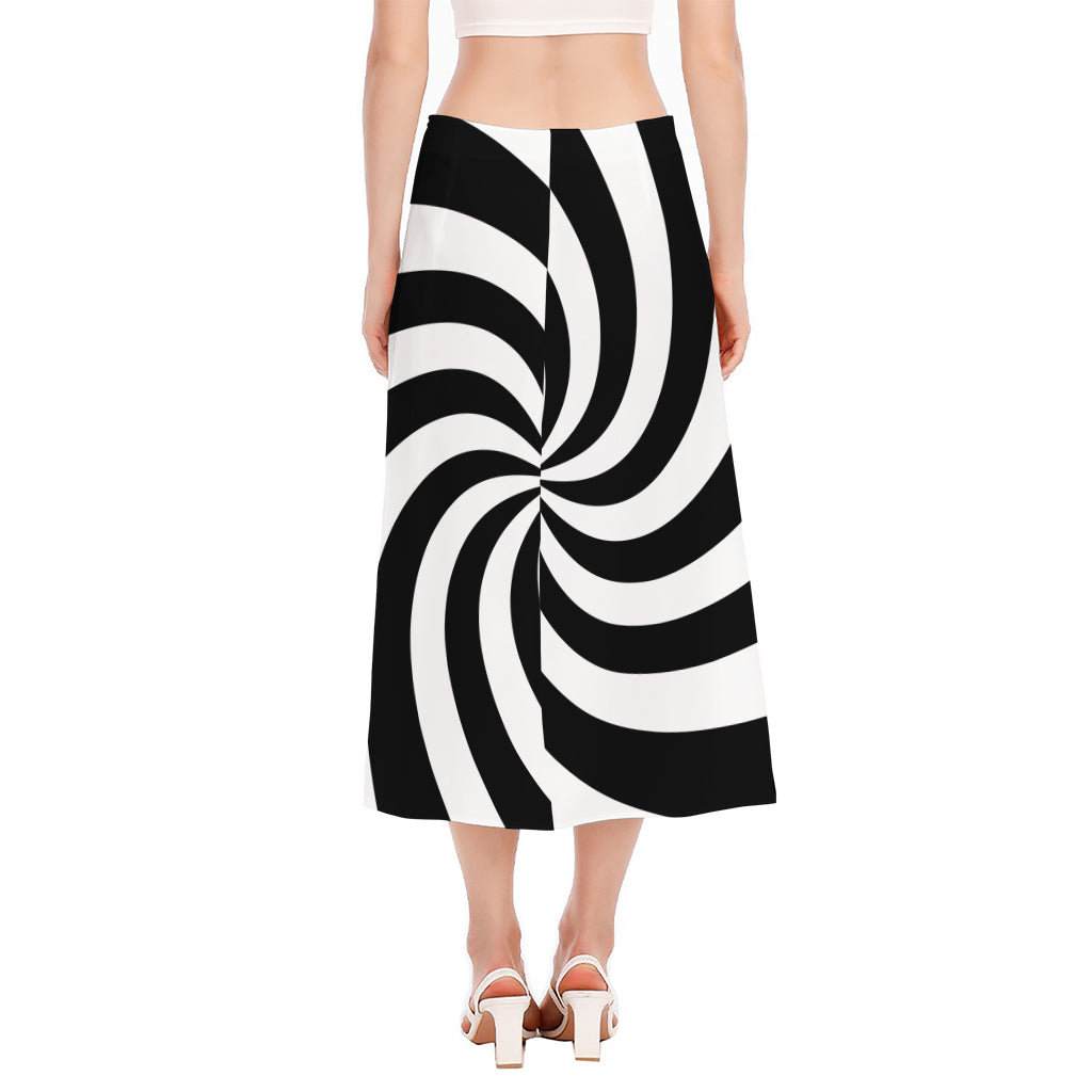 Swirl Optical Illusion Print Side Slit Midi Skirt