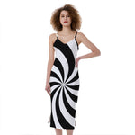 Swirl Optical Illusion Print Slim Fit Midi Cami Dress