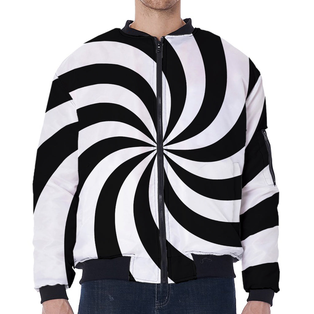 Swirl Optical Illusion Print Zip Sleeve Bomber Jacket