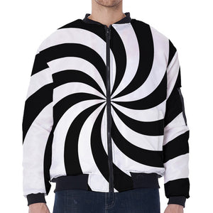 Swirl Optical Illusion Print Zip Sleeve Bomber Jacket