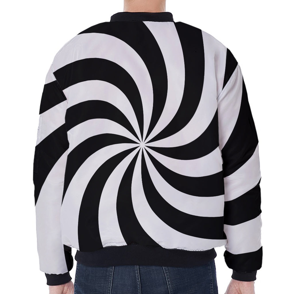 Swirl Optical Illusion Print Zip Sleeve Bomber Jacket