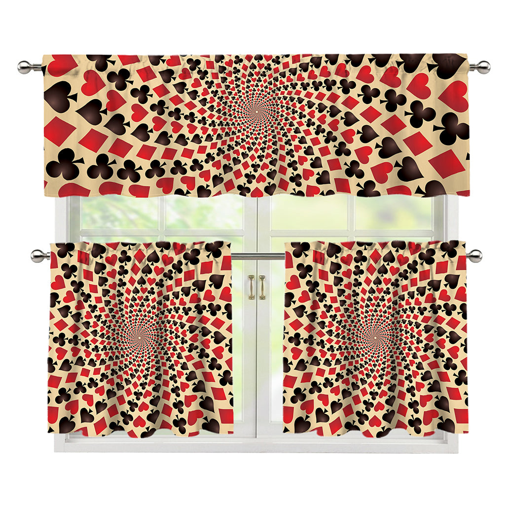Swirl Playing Card Suits Print 3 Piece Kitchen Curtains