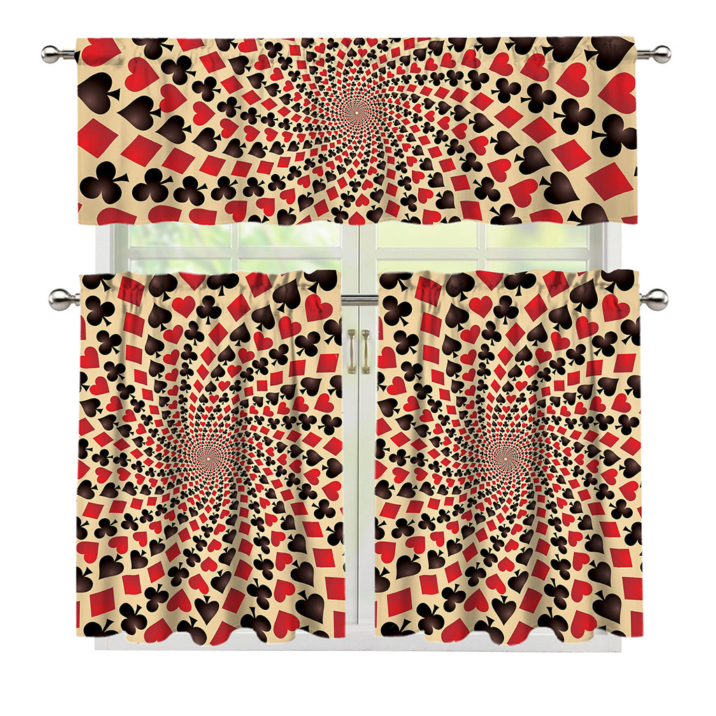 Swirl Playing Card Suits Print 3 Piece Kitchen Curtains