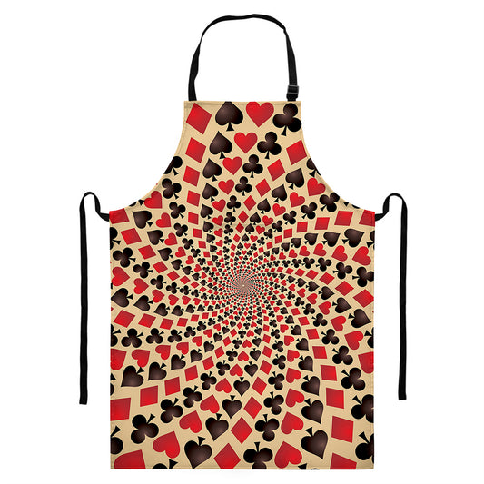 Swirl Playing Card Suits Print Bib Apron With Pocket