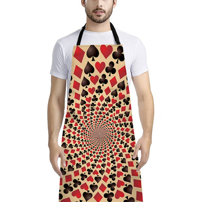 Swirl Playing Card Suits Print Bib Apron With Pocket