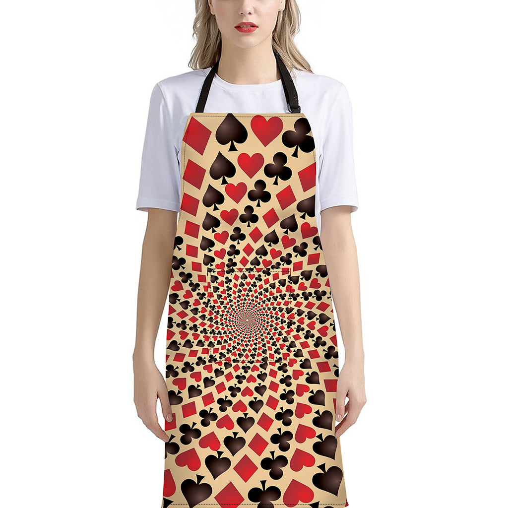 Swirl Playing Card Suits Print Bib Apron With Pocket