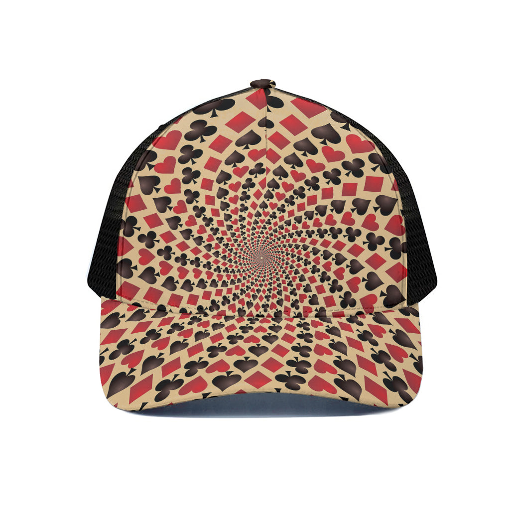 Swirl Playing Card Suits Print Black Mesh Trucker Cap