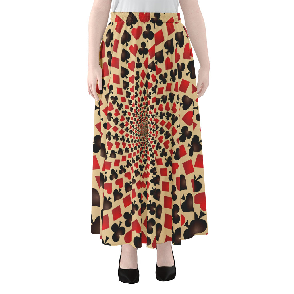 Swirl Playing Card Suits Print Chiffon Maxi Skirt